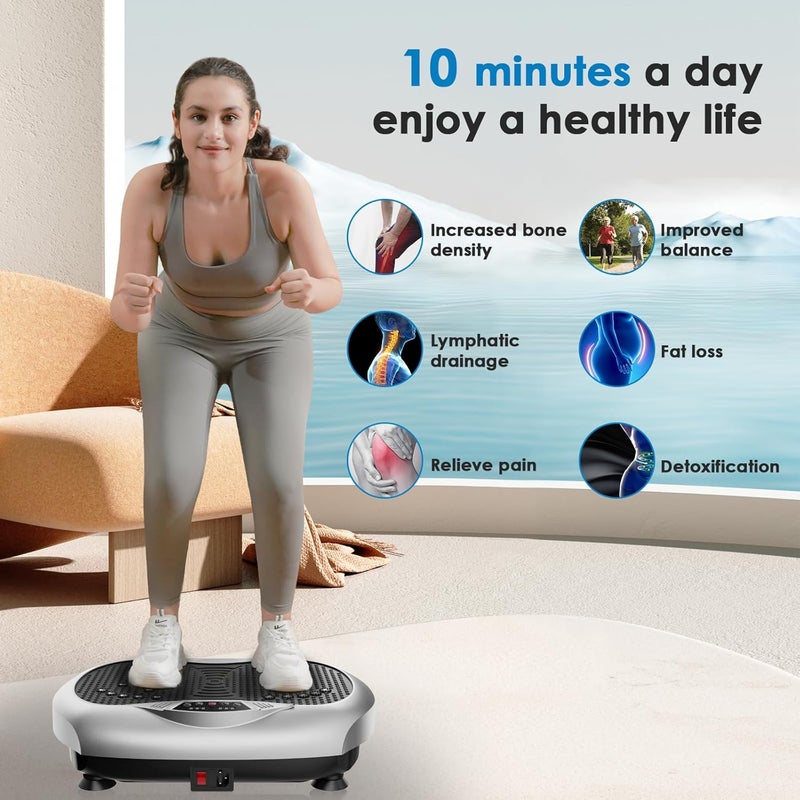 Natini Vibration Plate Exercise Machine - Whole Body Workout Vibration Platform Lymphatic Drainage Machine for Weight Loss Home Fitness with Resistance Bands Remote - Image 2